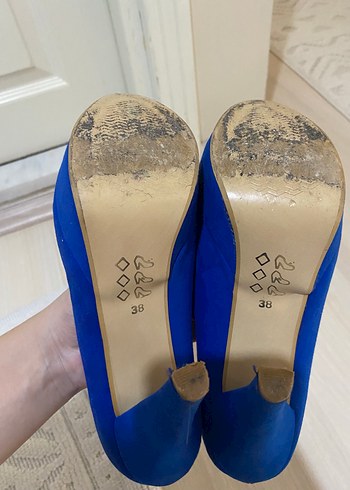38 Beden Kadın Mavi Süet Platform Topuklu Stiletto