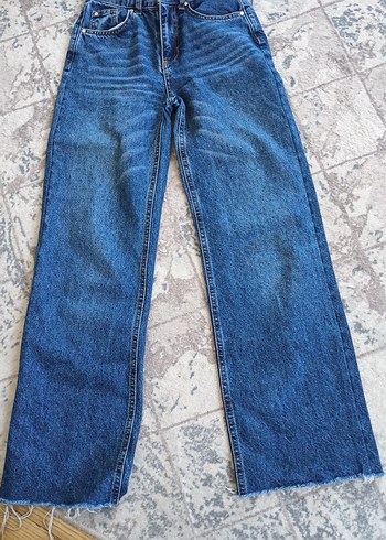 Mavi renk Kadın Bol Kesim Denim Pantolon