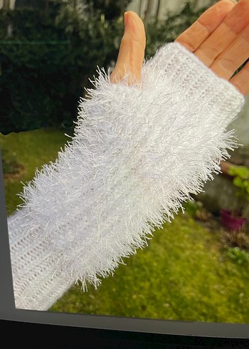 Beyaz El Örgüsu Bohem Kadın Eldiveni - Görsel 3