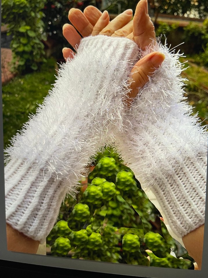 Beyaz El Örgüsu Bohem Kadın Eldiveni - Görsel 2