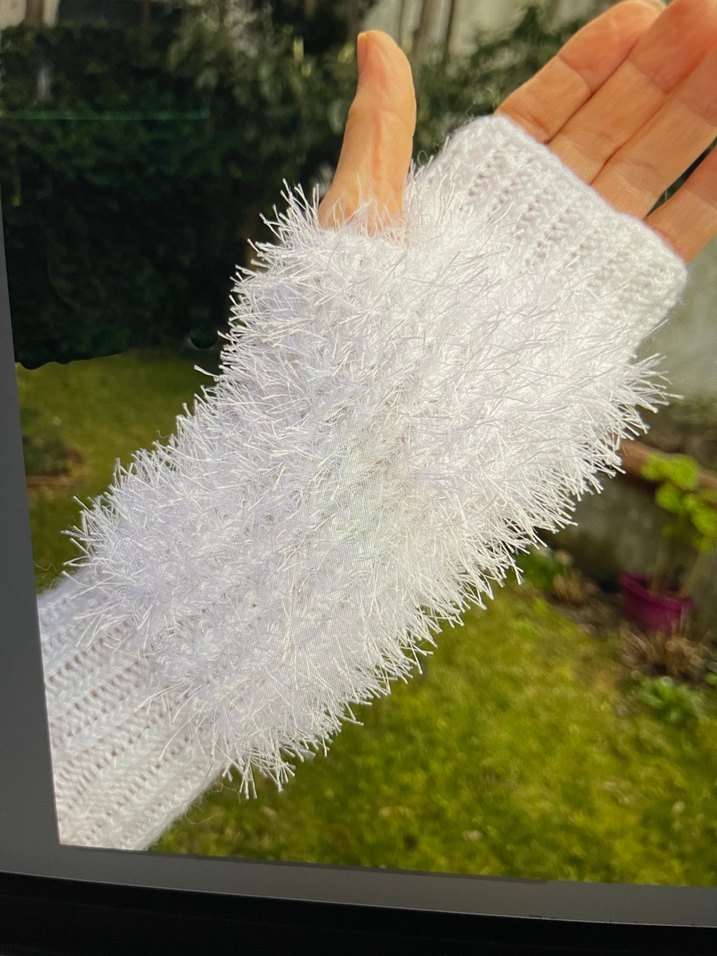 Beyaz El Örgüsu Bohem Kadın Eldiveni - Görsel 3