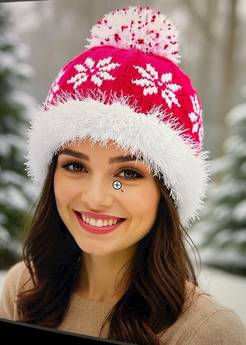 Kırmızı - Beyaz Kar Taneli Kadın Örgü Bere - Görsel 2