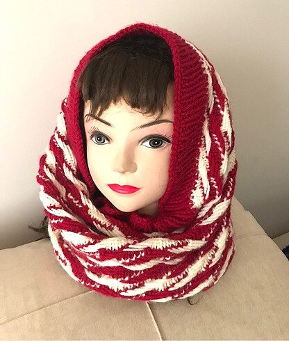 El Örgüsü Kırmızı Krem Boyunluk