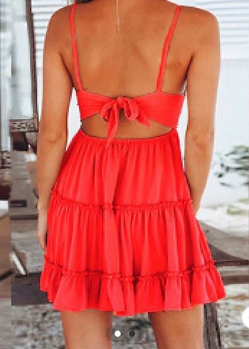 Dantel Detaylı Kırmızı Bohem Midi Elbise - Görsel 2