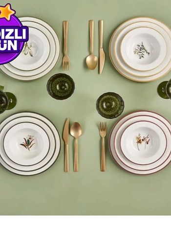 Çiçek Desenli Beyaz Tabak Seti - Görsel 2