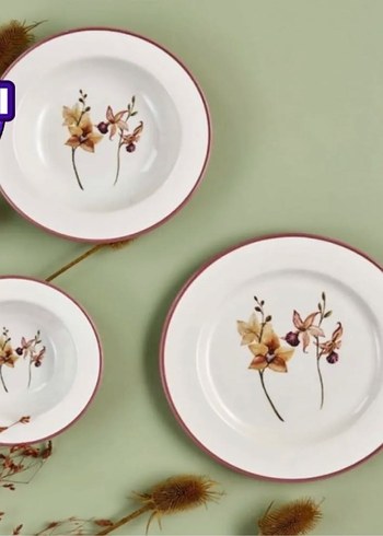 Çiçek Desenli Beyaz Tabak Seti - Görsel 3