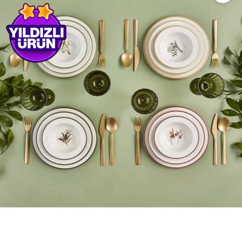 Çiçek Desenli Beyaz Tabak Seti - Görsel 2