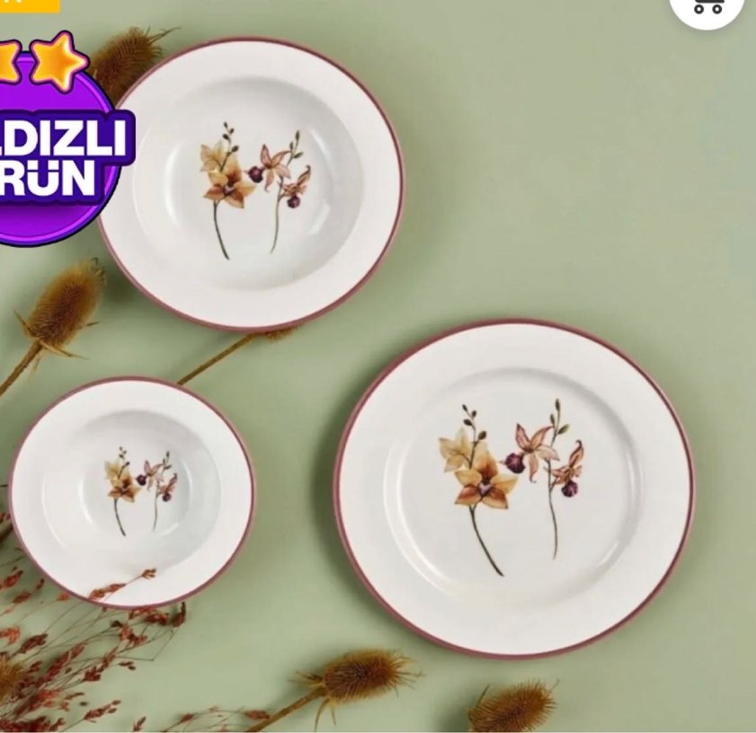 Çiçek Desenli Beyaz Tabak Seti - Görsel 3