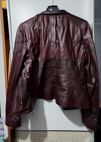 Bordo Deri Biker Ceket Kadın - Görsel 2