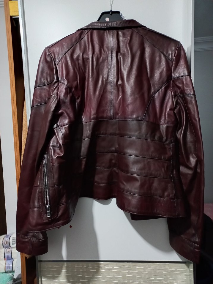 Bordo Deri Biker Ceket Kadın - Görsel 2