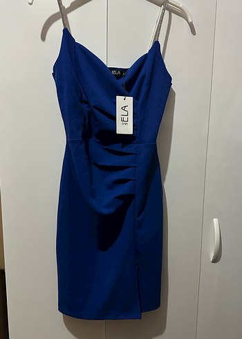 Mavi Drapeli Mini Abiye Elbise - Görsel 6