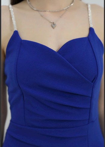 Mavi Drapeli Mini Abiye Elbise - Görsel 4