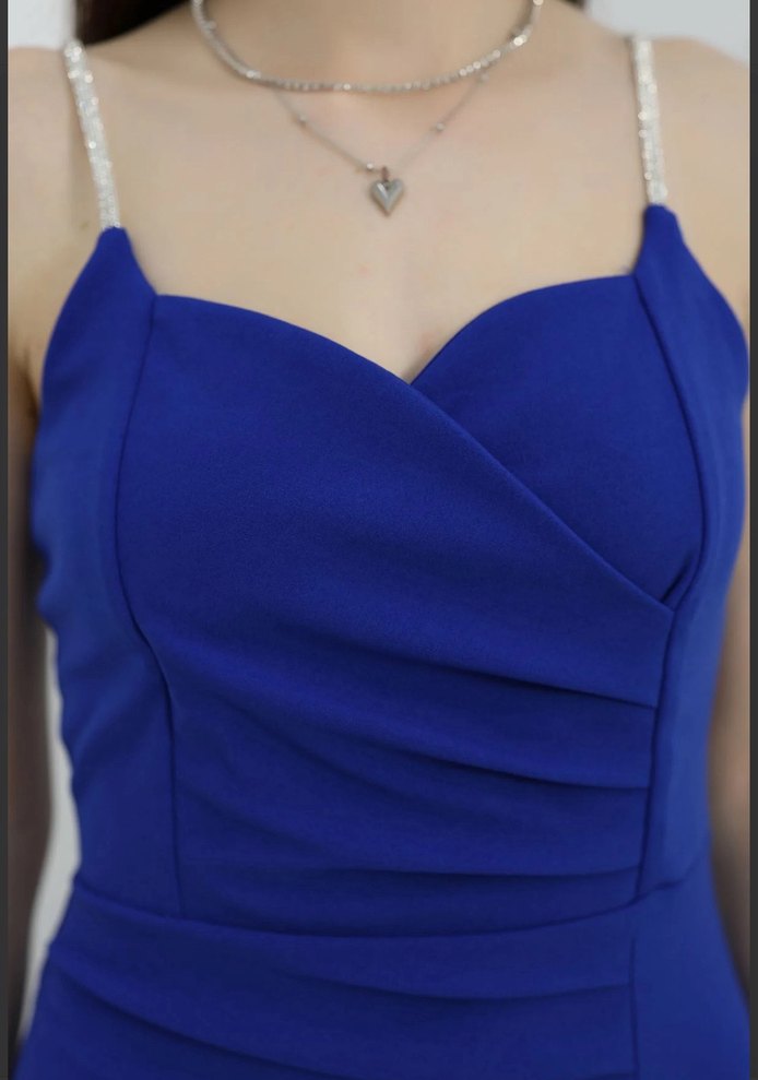 Mavi Drapeli Mini Abiye Elbise - Görsel 4