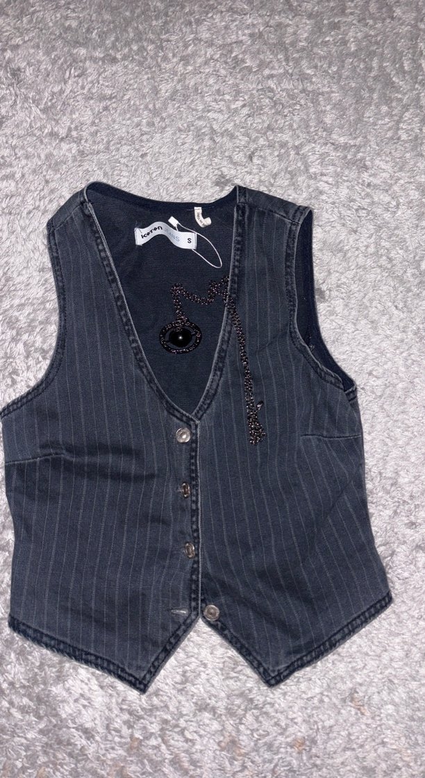 Düğmeli Siyah Kot Gotik Yelek (GIYILMEDI!) - Görsel 2