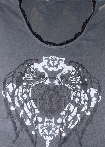 Gri Baskılı Uzun Kollu Gothic crop - Görsel 2