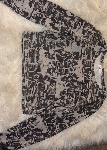 Gri Baskılı Uzun Kollu Kadın Vintage - Görsel 3