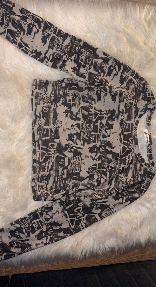 Gri Baskılı Uzun Kollu Kadın Vintage - Görsel 3