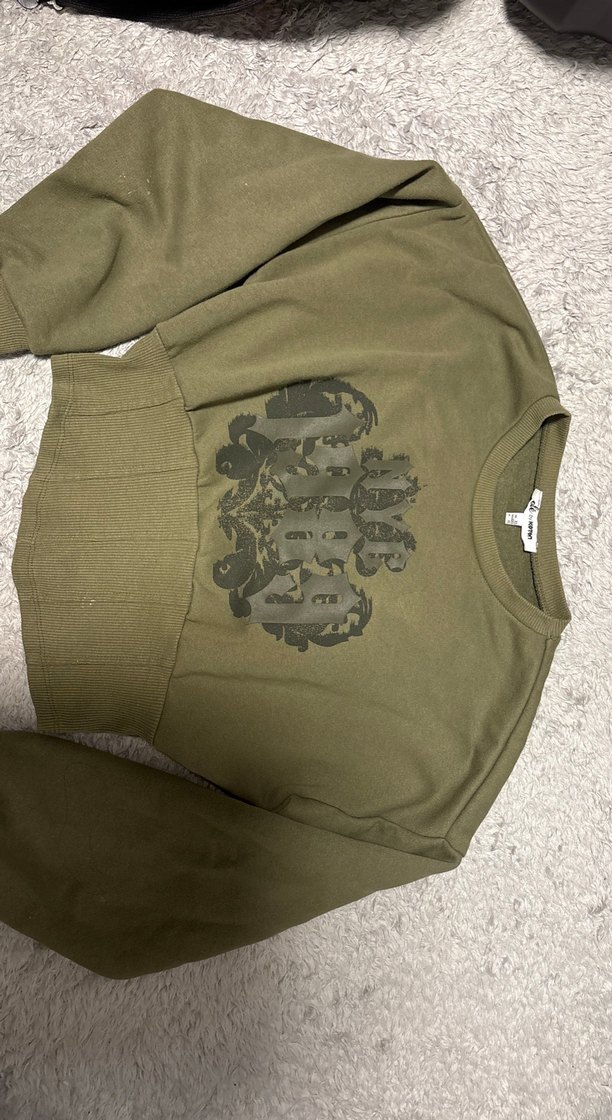 haki renkli Nakışlı Kadın Sweatshirt - Görsel 3