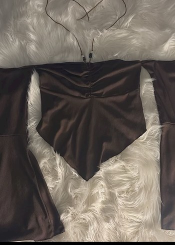 Kahverengi askılı vintage bluz. - Görsel 2