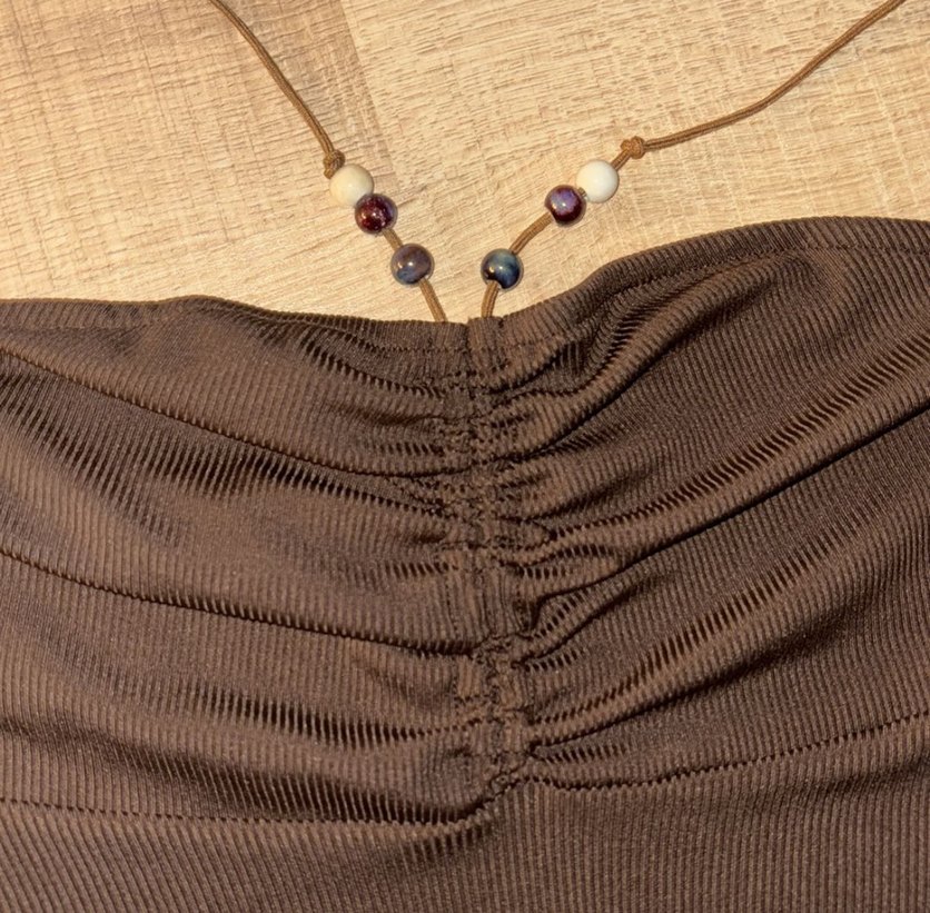 Kahverengi askılı vintage bluz. - Görsel 3