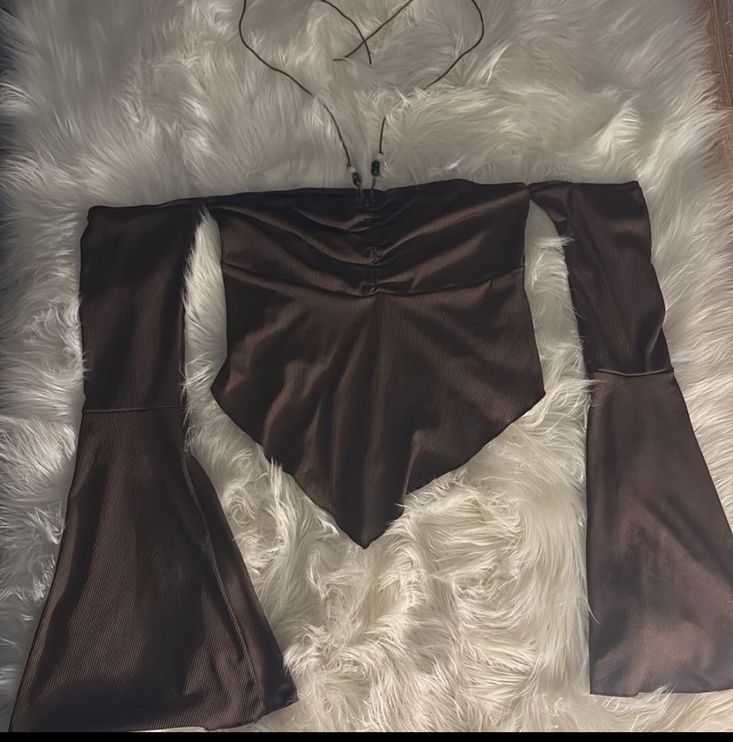 Kahverengi askılı vintage bluz. - Görsel 2