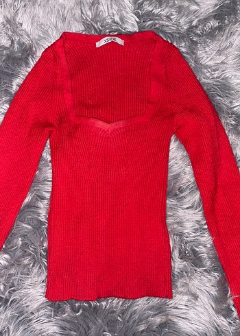 Kırmızı V Yaka Triko Kadın Kazak - Görsel 2