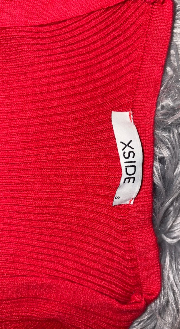 Kırmızı V Yaka Triko Kadın Kazak - Görsel 3