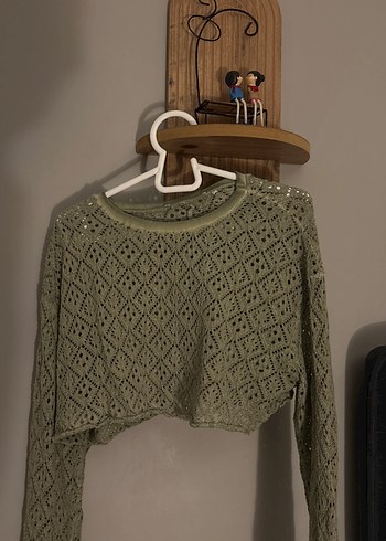 Örgü yeşil delikli tarz kazak (yepyeni) - Görsel 3