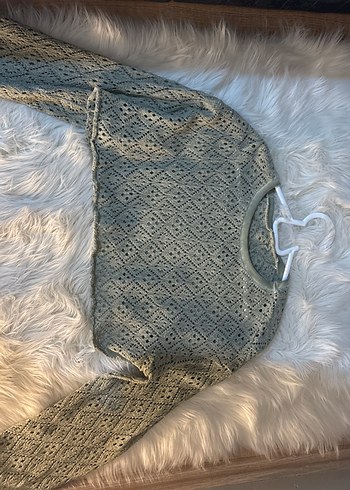 Örgü yeşil delikli tarz kazak (yepyeni) - Görsel 2