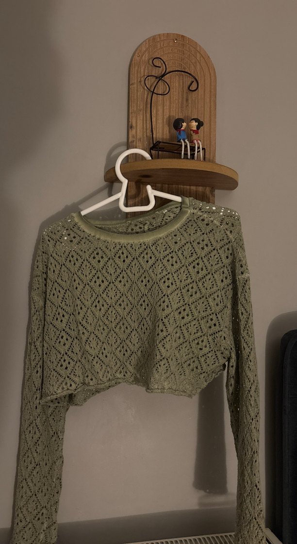 Örgü yeşil delikli tarz kazak (yepyeni) - Görsel 3