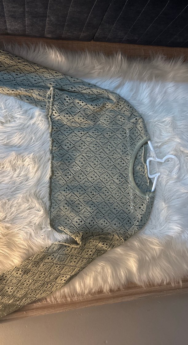 Örgü yeşil delikli tarz kazak (yepyeni) - Görsel 2