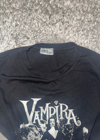 Vampira Baskılı Siyah gothic Tişört - Görsel 3
