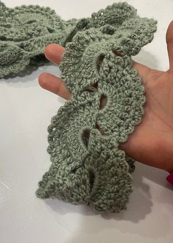 Dantel Detaylı Yeşil Örgü Şal - Görsel 3