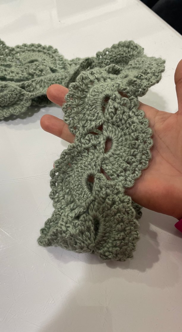 Dantel Detaylı Yeşil Örgü Şal - Görsel 3