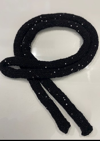 Siyah Pul Detaylı  skinny Örgü Kadın Atkı - Görsel 2