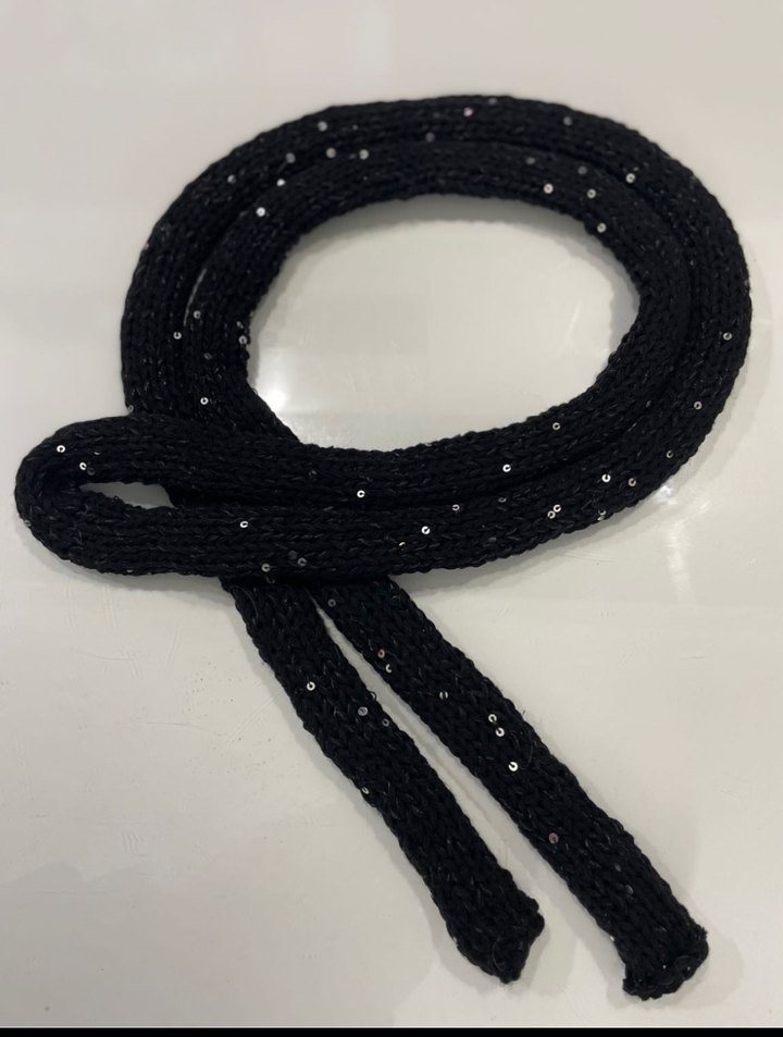 Siyah Pul Detaylı  skinny Örgü Kadın Atkı - Görsel 2