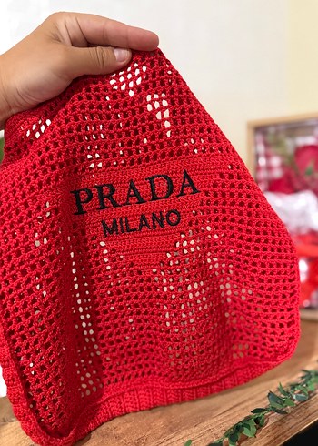 Beden kırmızı Renk Kırmızı Örgü Prada Milano Kadın Çanta
