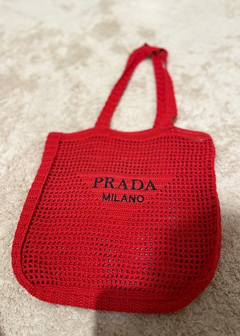 Beden Kırmızı Örgü Prada Milano Kadın Çanta