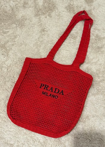 Kırmızı Örgü Prada Milano Kadın Çanta