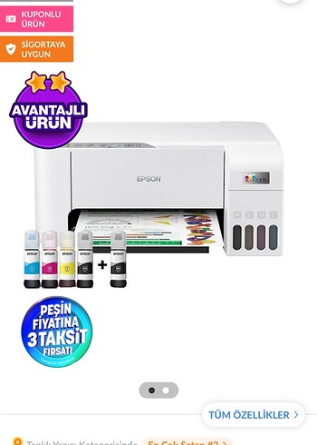 Epson Epson Ecotank L3256 Renkli Yazıcı (USB, WiFi)