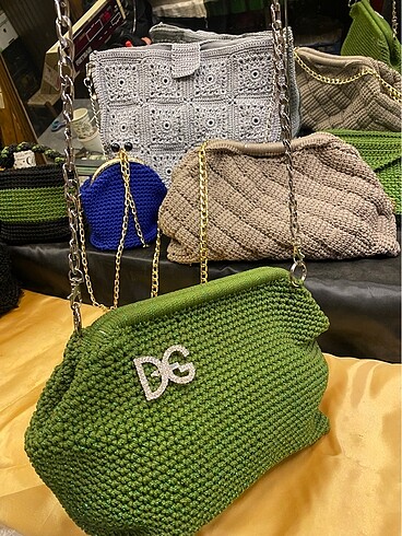 Yeşil D&G logolu el örmesi çanta