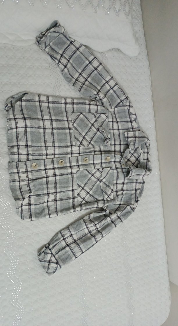 Gri Kareli Uzun Kollu Kadın Gömlek - Görsel 2