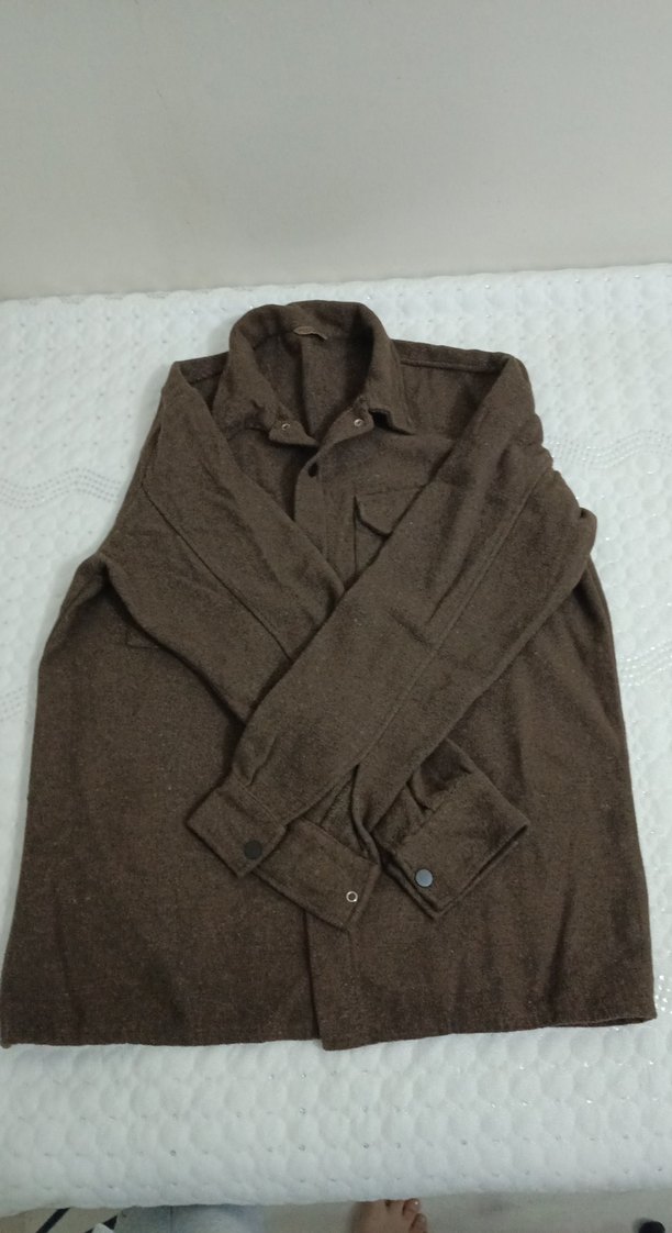 Düğmeli Kahverengi Uzun Kollu Keten Gömlek - Görsel 2