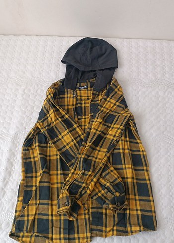 Sarı Ekose Kapüşonlu Uzun Kollu Gömlek - Görsel 3