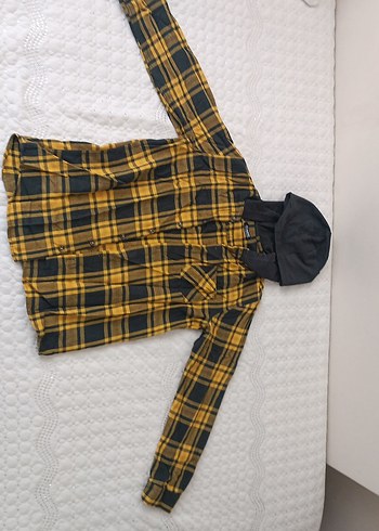 Sarı Ekose Kapüşonlu Uzun Kollu Gömlek - Görsel 2