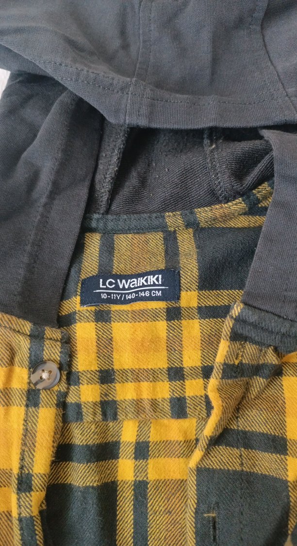 Sarı Ekose Kapüşonlu Uzun Kollu Gömlek - Görsel 4