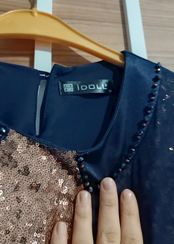 Parlak Lacivert Kadın Uzun Elbise - Görsel 3