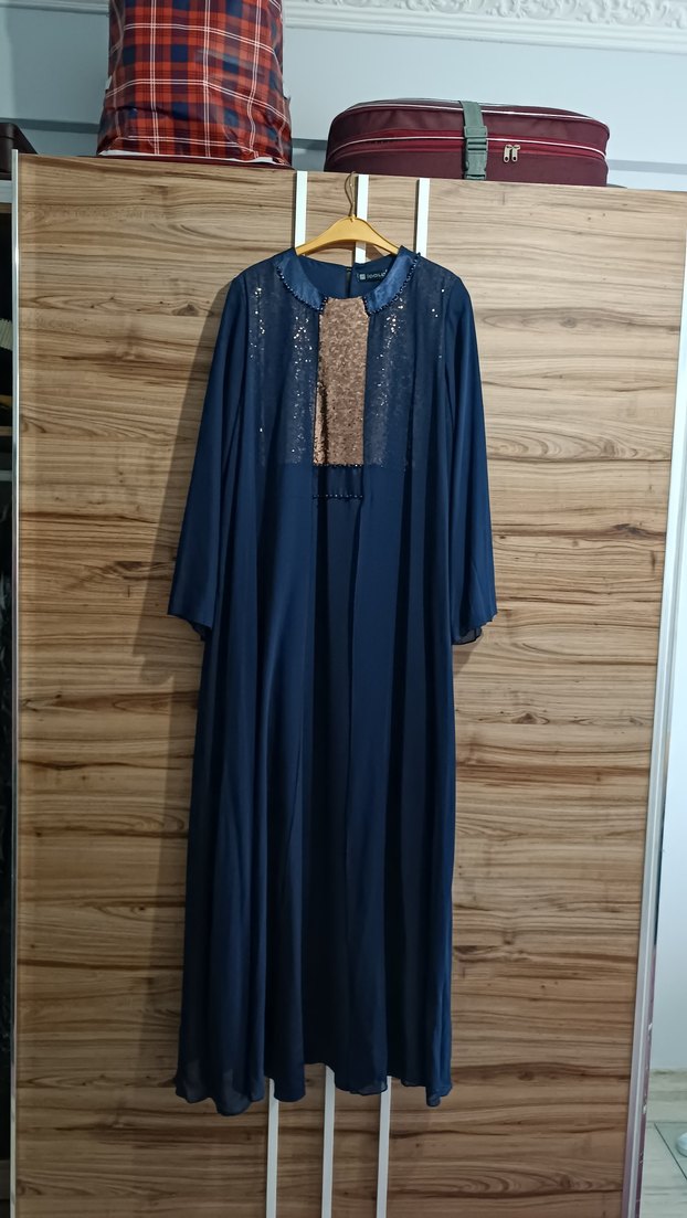 Parlak Lacivert Kadın Uzun Elbise - Görsel 2