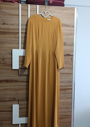 sarı Uzun Kollu Piliseli Kadın Elbise - Görsel 2