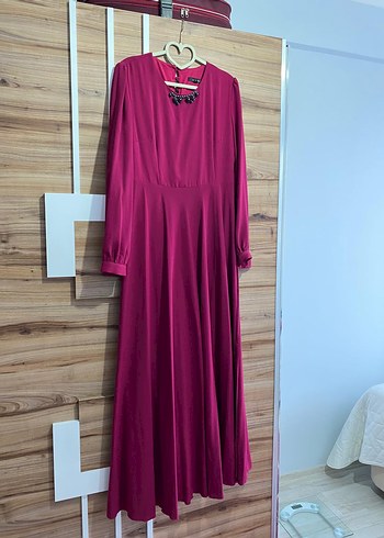 vişne çürüğü Uzun Kollu Salaş Kadın Elbise - Görsel 2